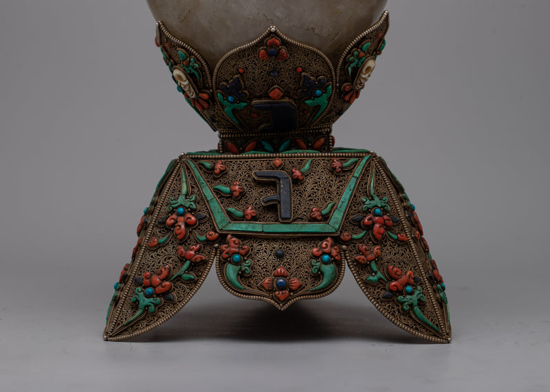 Tibetan Skull Cup | Handcrafted Ritual Kapala Featuring Traditional Tibetan Designs