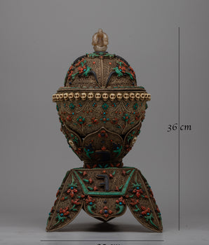 Skull Cup Tibetan | Ritual Kapala Featuring Detailed Tibetan Artwork