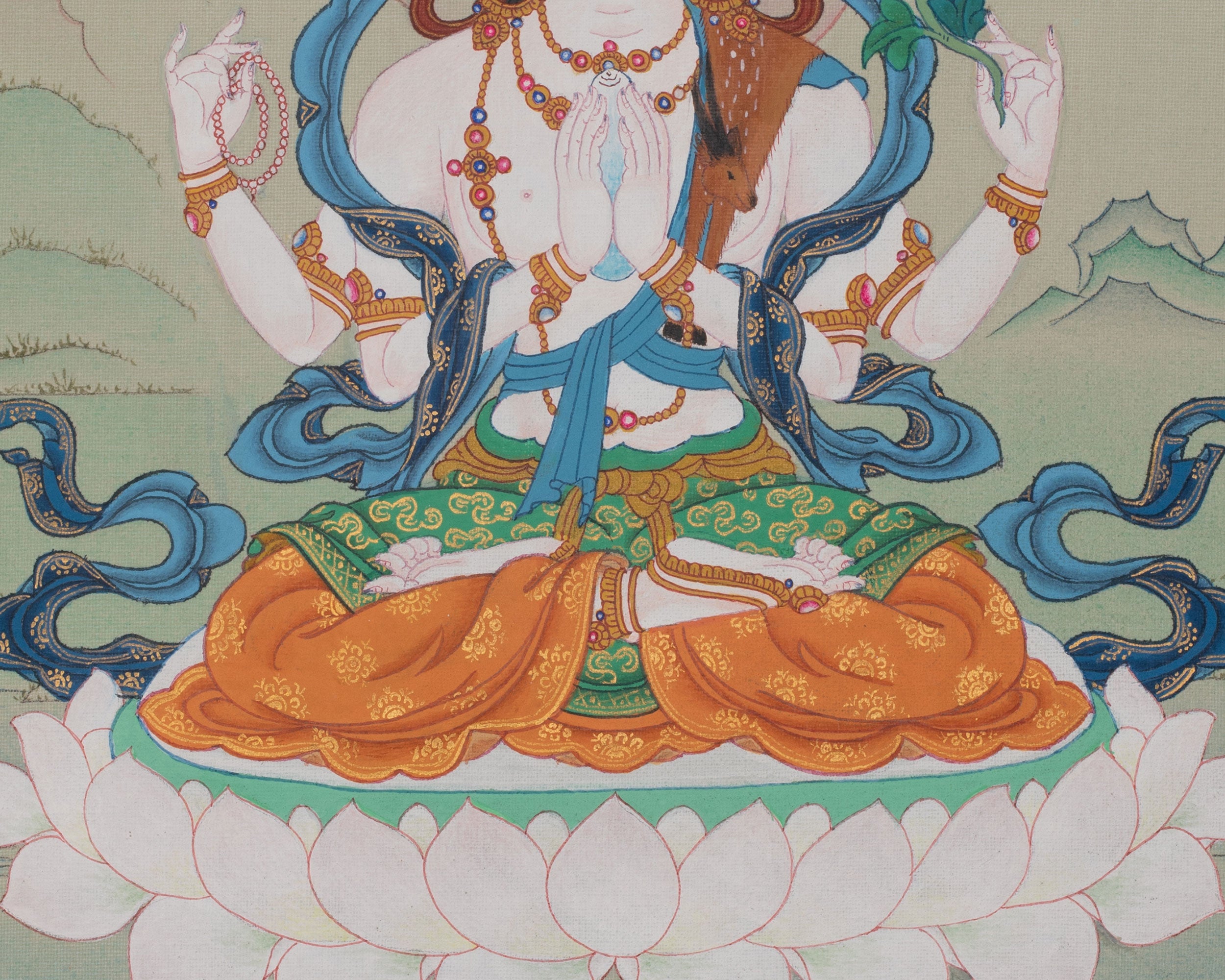 Chenrezig Bodhisattva Artwork | Sacred Buddhist Painting | Hand-painted Thangka