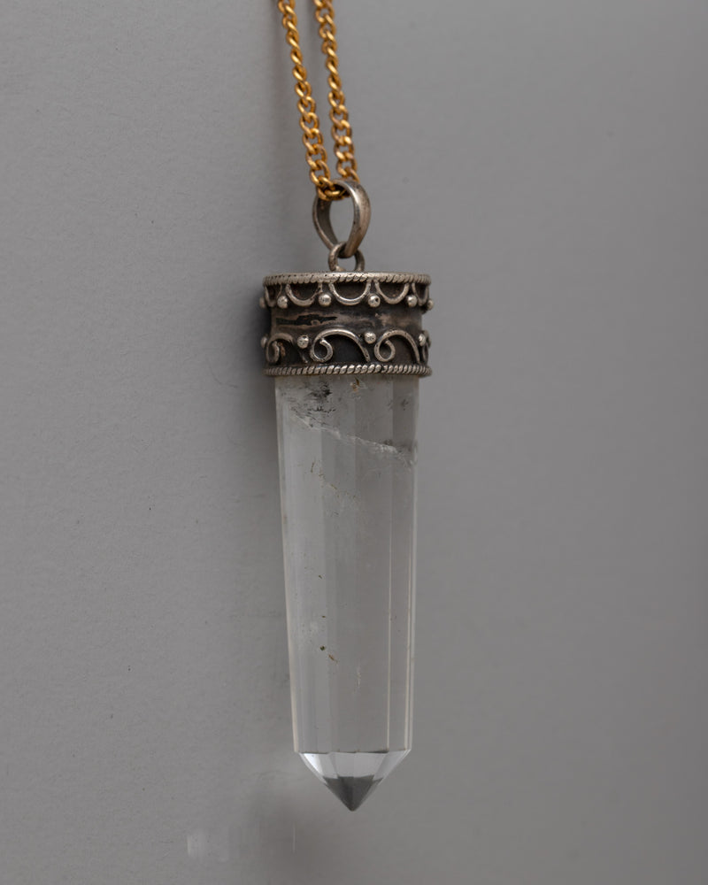 Silver Crystal Art Deco Pendant | Elegant Jewelry for Spiritual Connection and Timeless Style