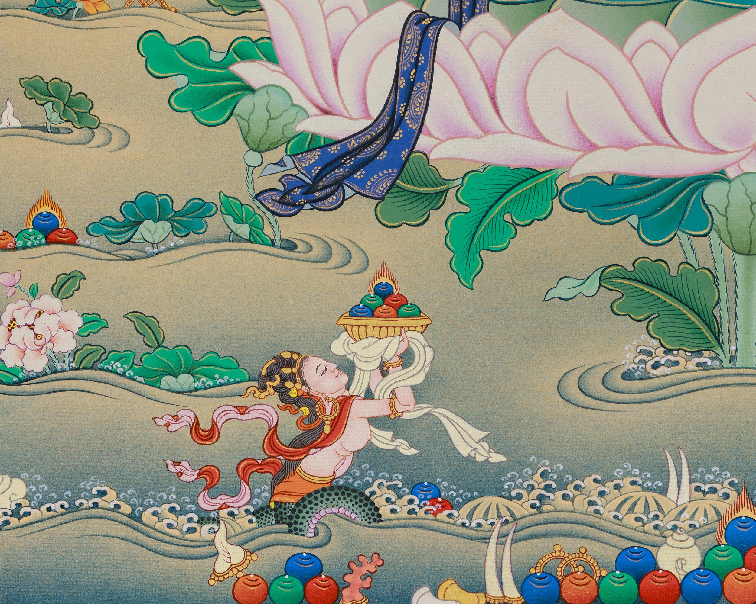 Buddhist White Tara Thangka Print on Canvas | Sacred Art of Compassion and Healing