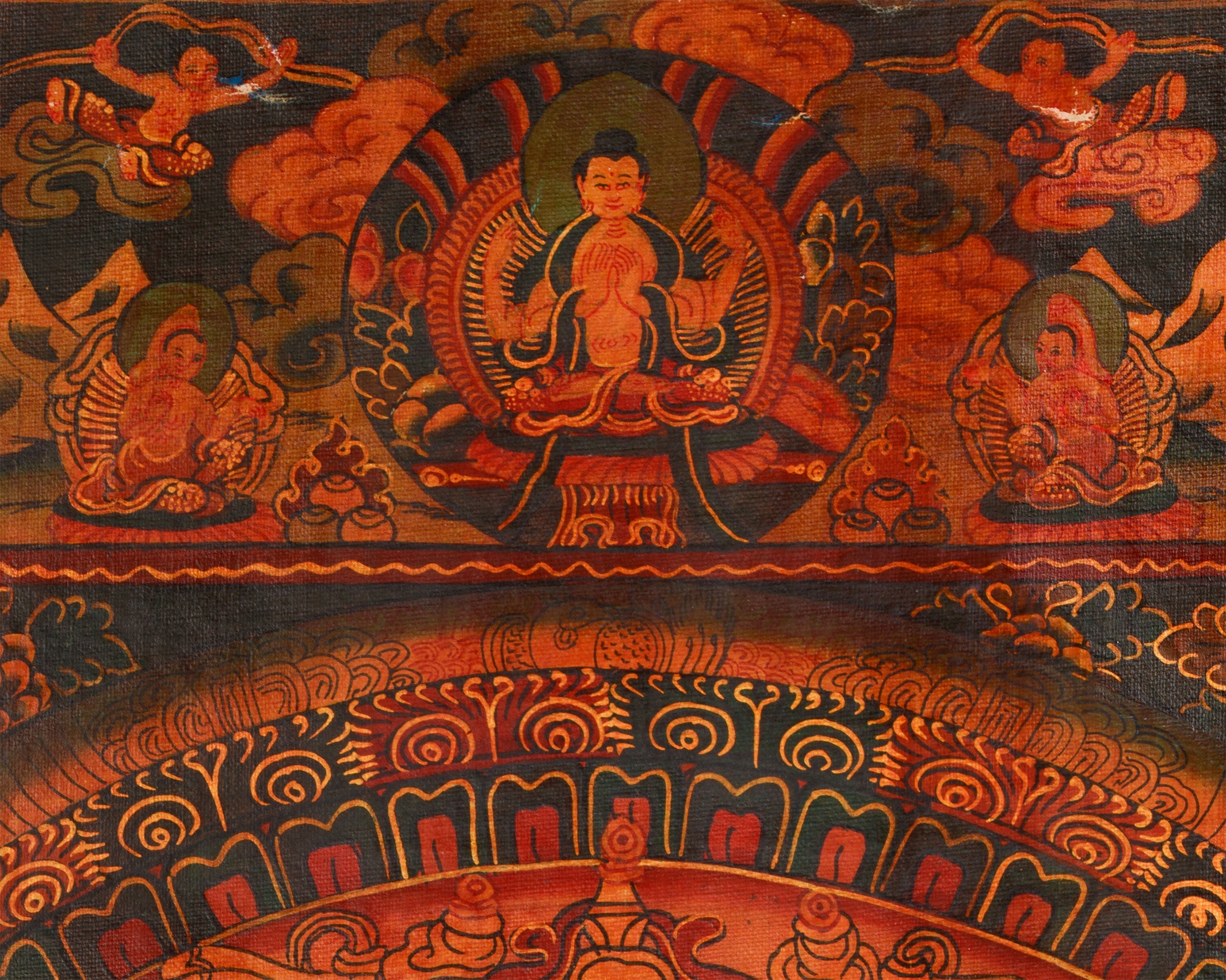 Oil Varnished Vintage Buddha Mandala | Hand-Painted Artwork of Divine Healing