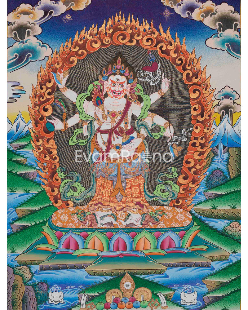 Six Armed White Mahakala Thangka | Gonkar Tibetan Buddhism Thangka Painting