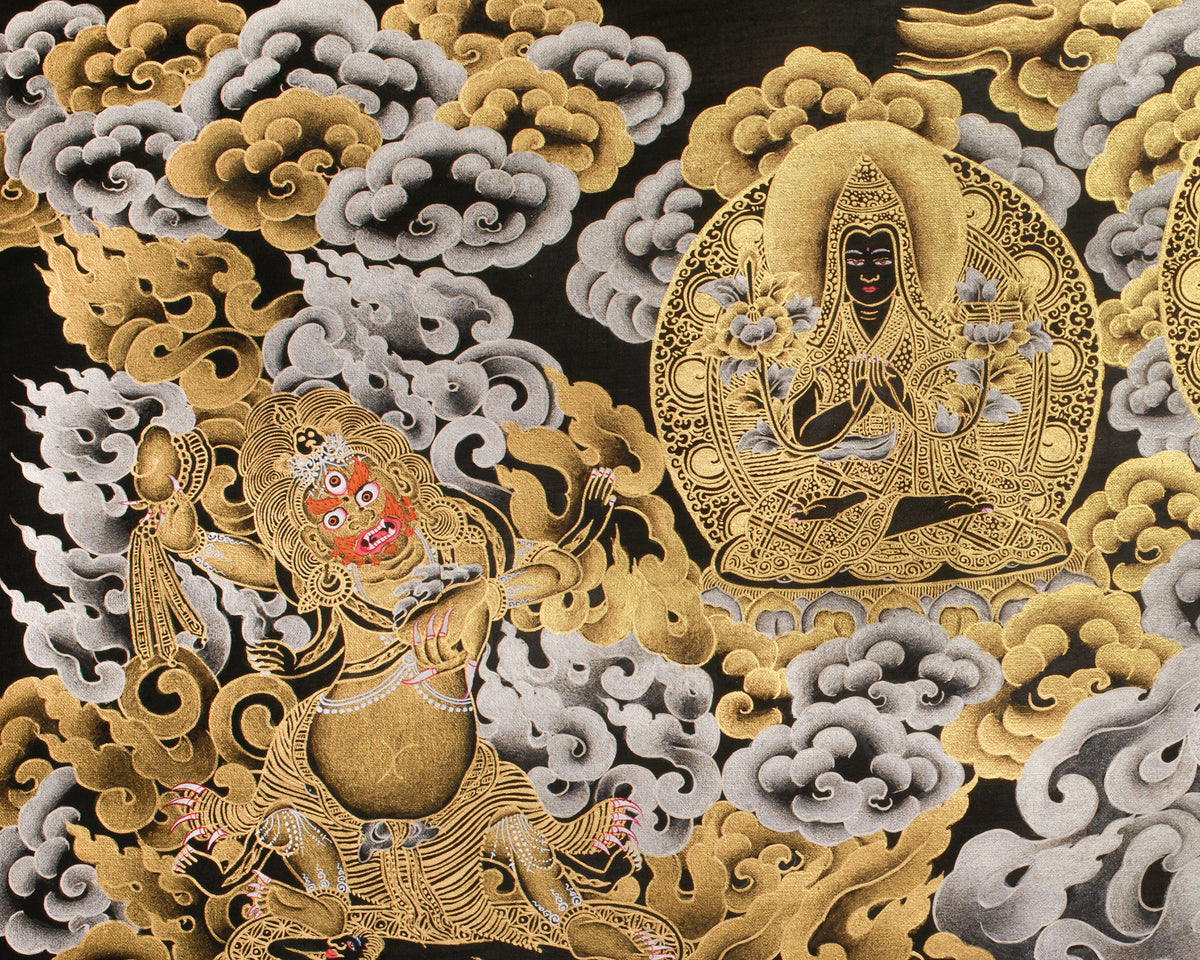 The Wrath of Mahakala | Pure Silver & Gold Embellished Thangka of the Dharma Protector