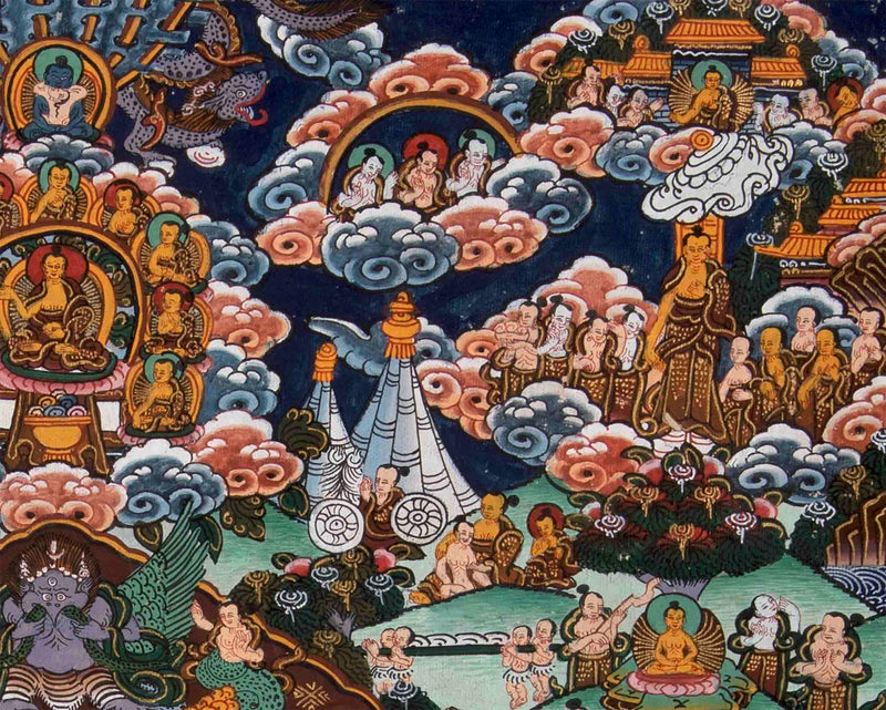 Vintage Buddha Life Story Thangka With Brocade