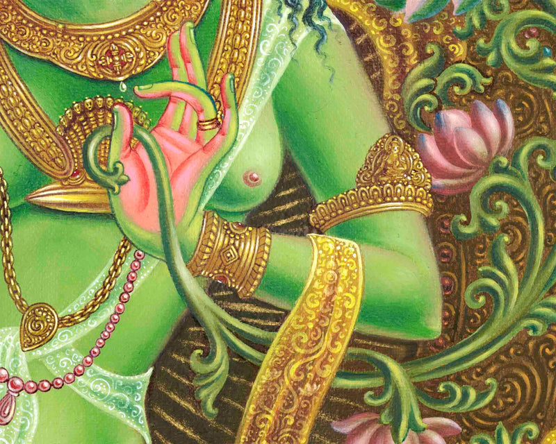 Sacred  Green Tara Thangka Digital Print |  Fine Quality Print
