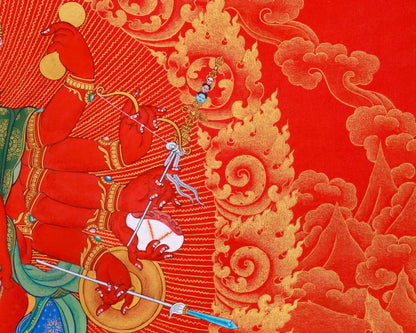 Majestic Red and Gold Ganapati Thangka