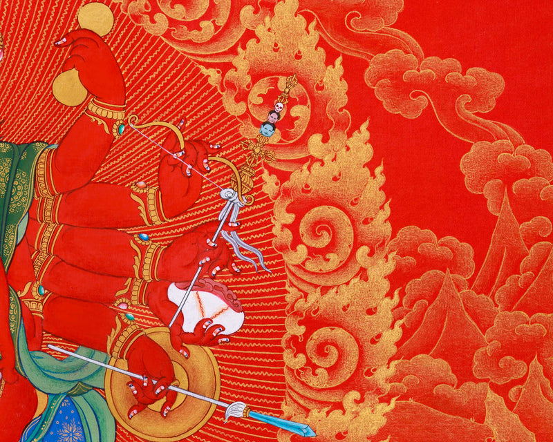 Majestic Red and Gold Ganapati Thangka