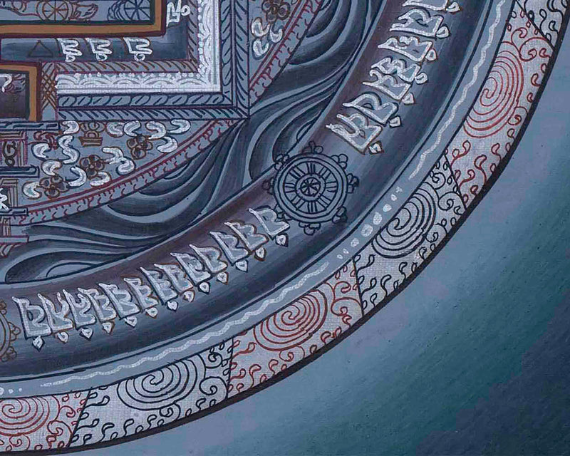 Grey Colored Kalachakra Mandala Thangka With Silver