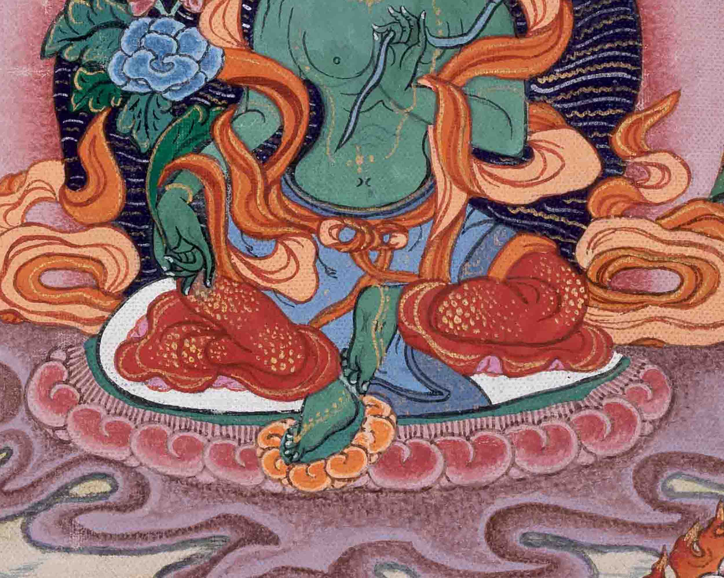 Vintage Green Tara Thangka | Goddess Art