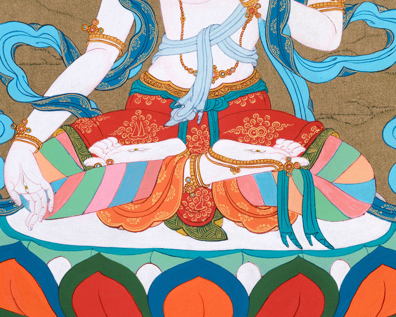 White Tara Goddess Thangka | Female Buddha | Compassion and Healing