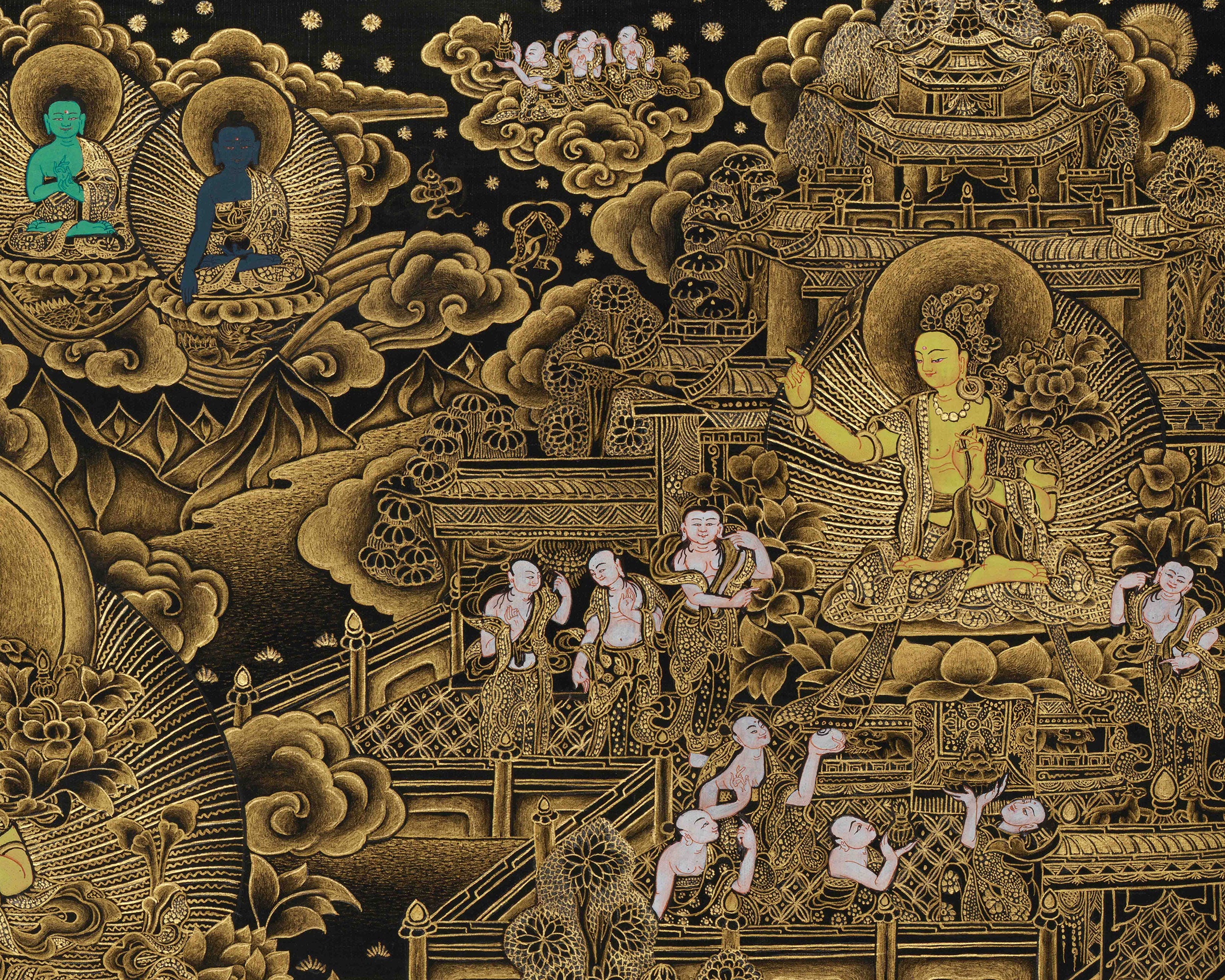 Traditional Vajrayana Buddhist Manjushri | Bodhisattva of Wisdom with 24K Gold