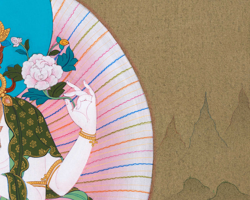 Journey to Compassion: Chenrezig Thangka | Gateway to Inner Tranquility