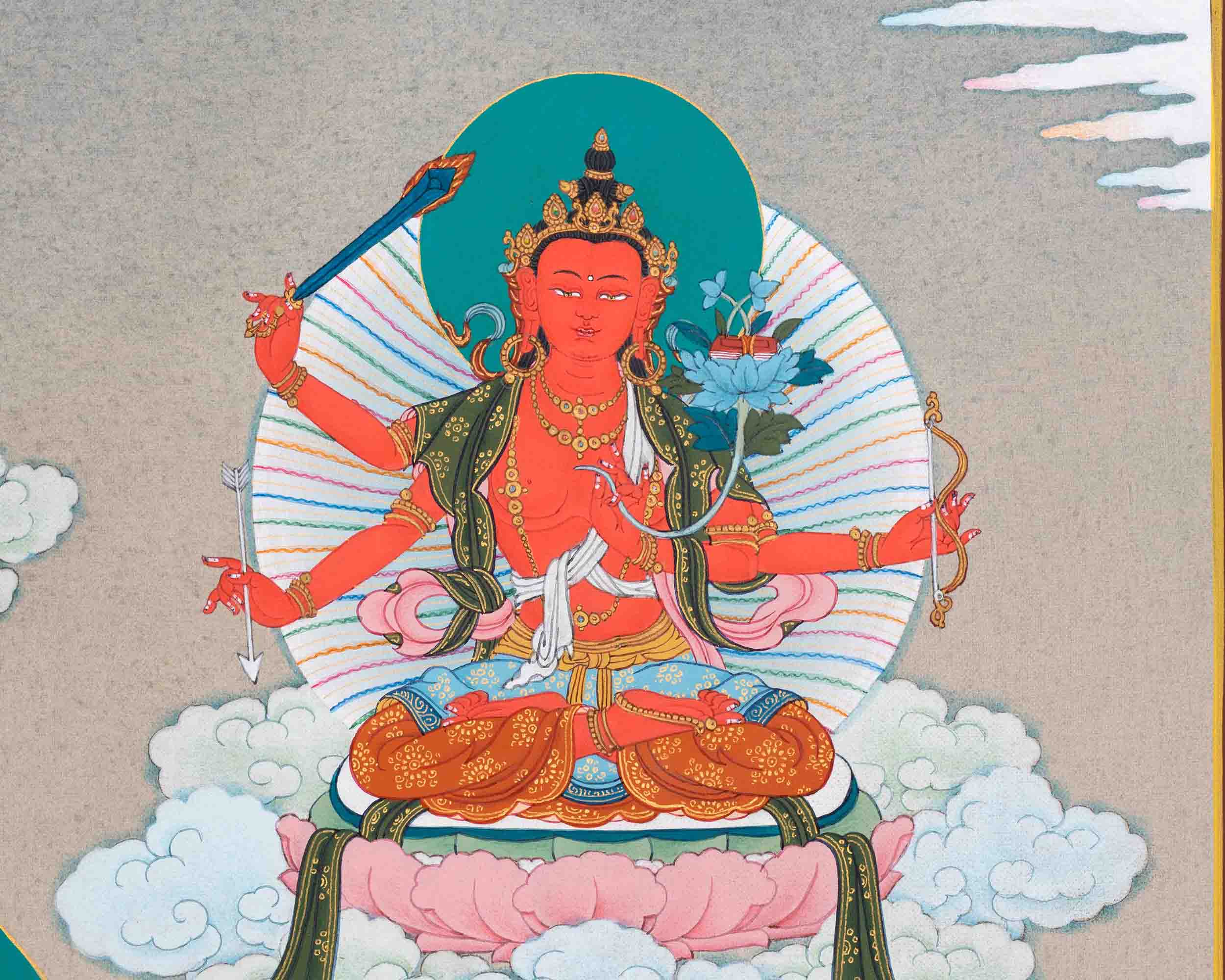 5 Manjushri Thangka as a Symbol of Wisdom | Bodhisattva Art  | Traditional Wall Hanging Decor