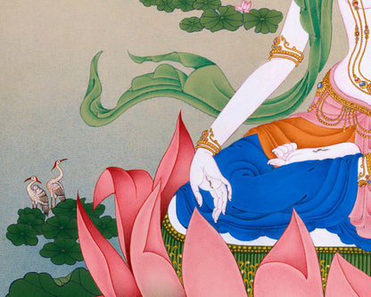 Radiant Grace: An Exquisite White Tara Thangka, Unique Depiction in Exceptional Quality