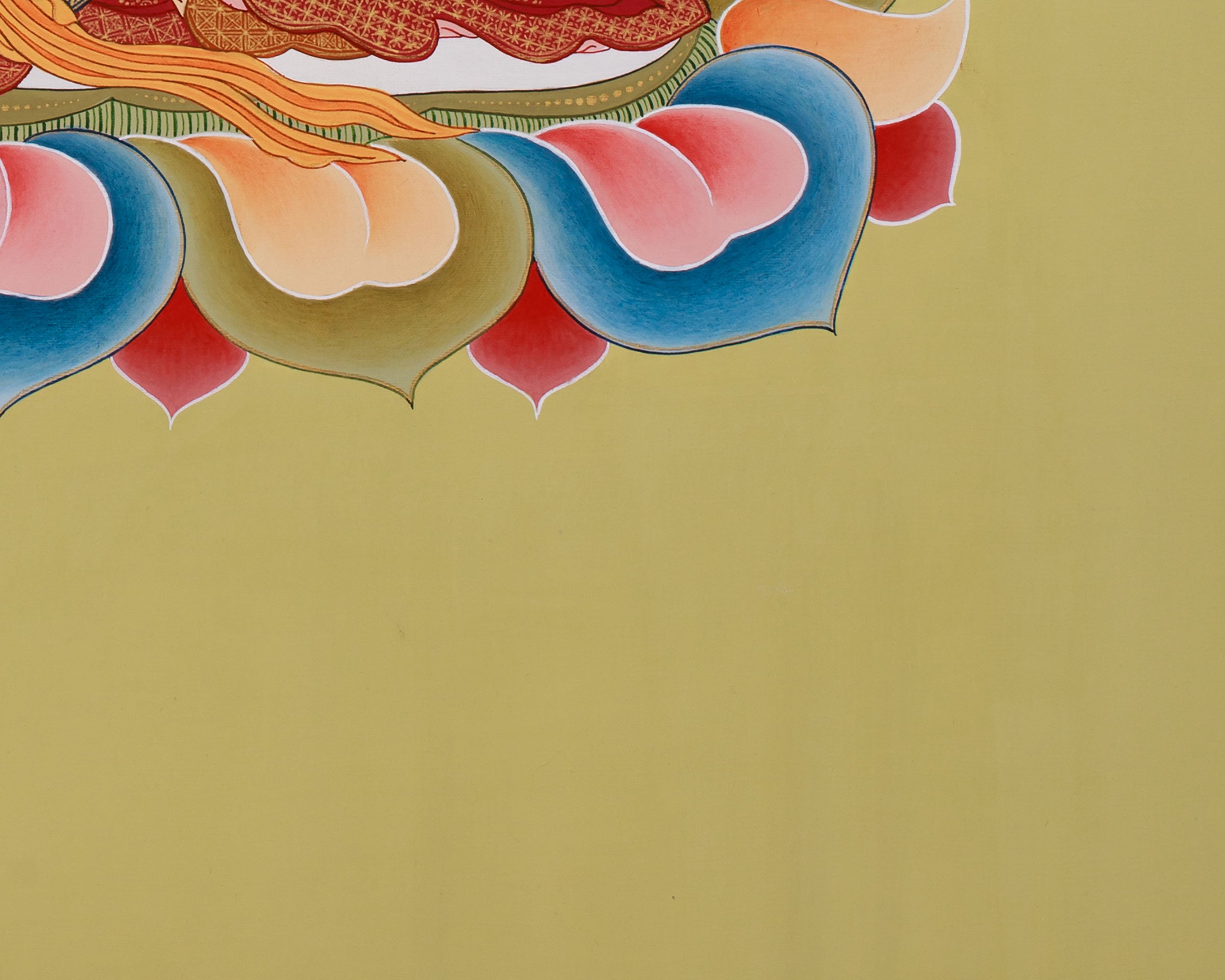 24-Inch Amitayus Buddha Thangka | Hand-Painted Red Buddha on Cotton Canvas