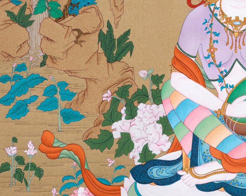 Devi Saraswati Thangka | Hand-Painted Goddess of Wisdom and Arts for Spiritual Inspiration