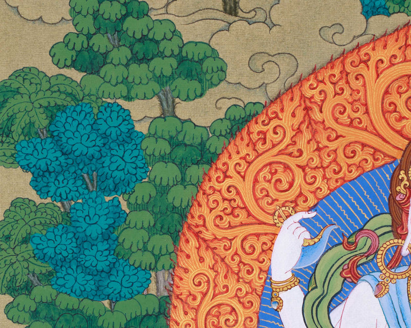 White Mahakala in Sandalwood Jungle, Wonderful Depiction in Thangka