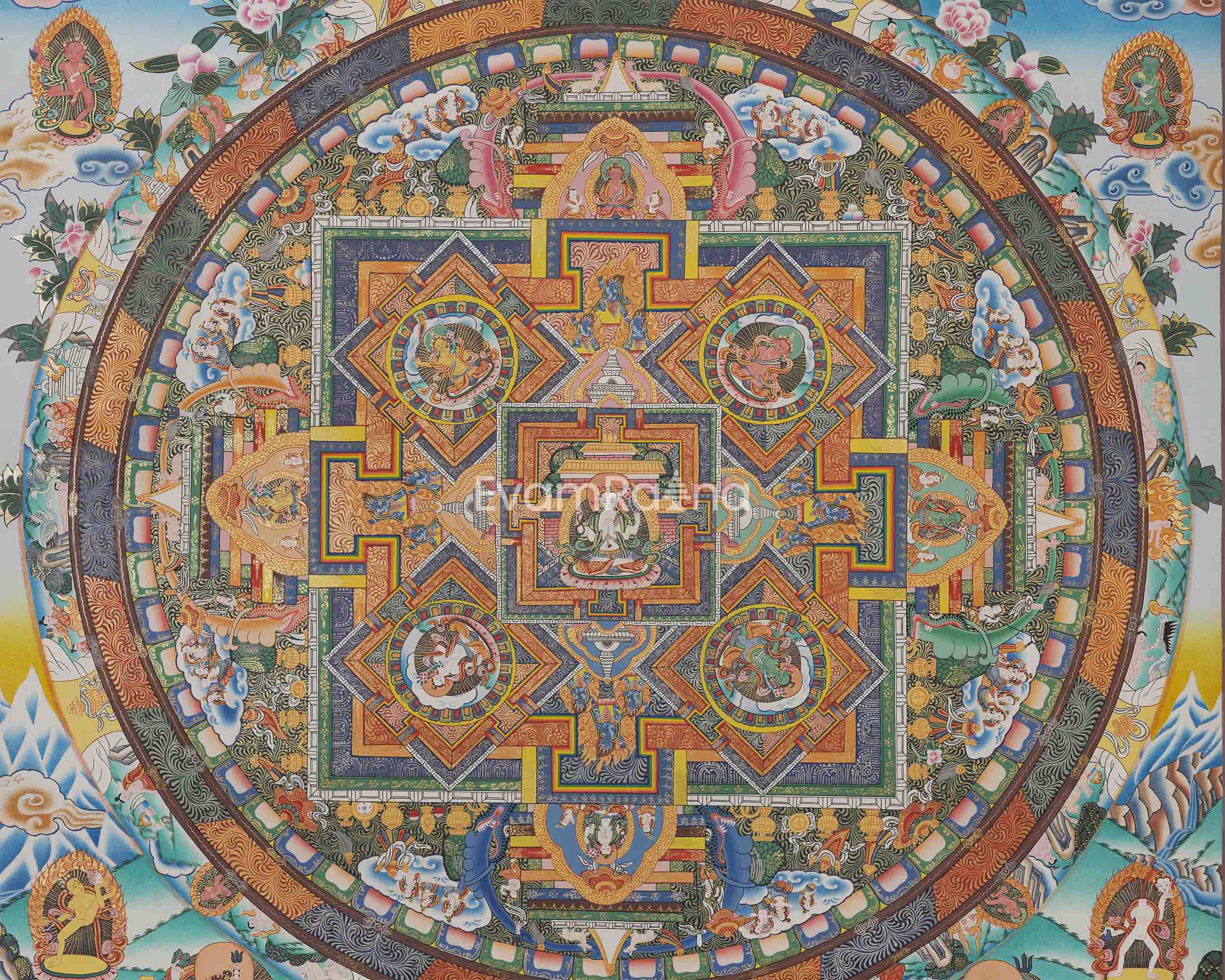 Chenrezig Mandala Art Drawing Print For Spiritual Practice | The Bodhisattva Of Compassion Mandala Print