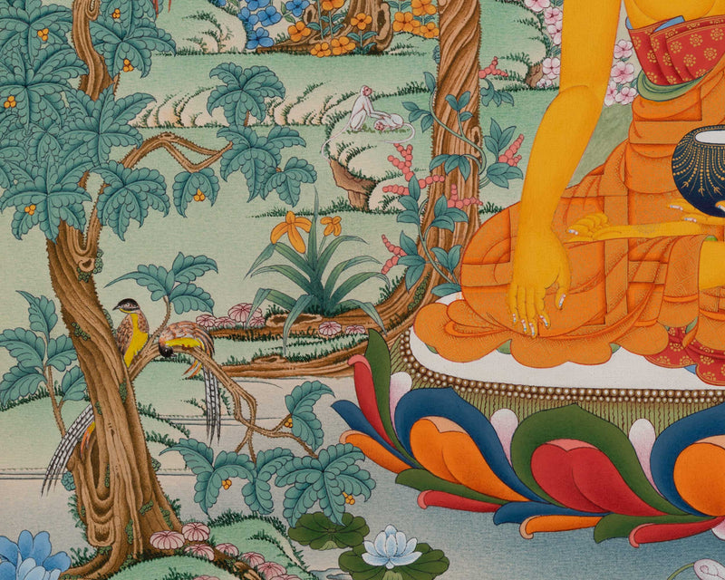 Meditating Shakyamuni Buddha in Jungle, Thangka Painting