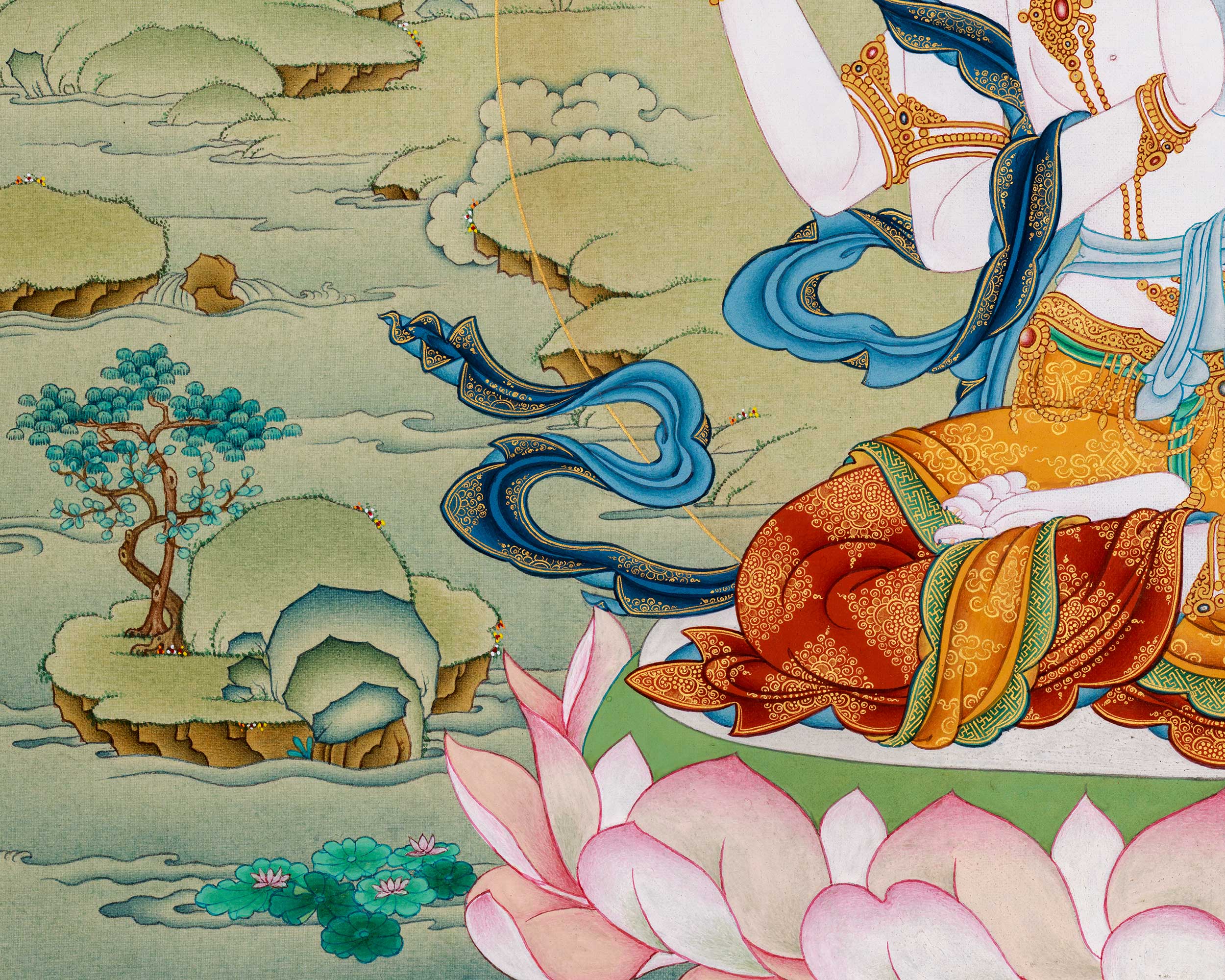 Compassion Buddha Avalokiteshvara Thangka | Authentic Stone Colors from Lhasa, Tibet