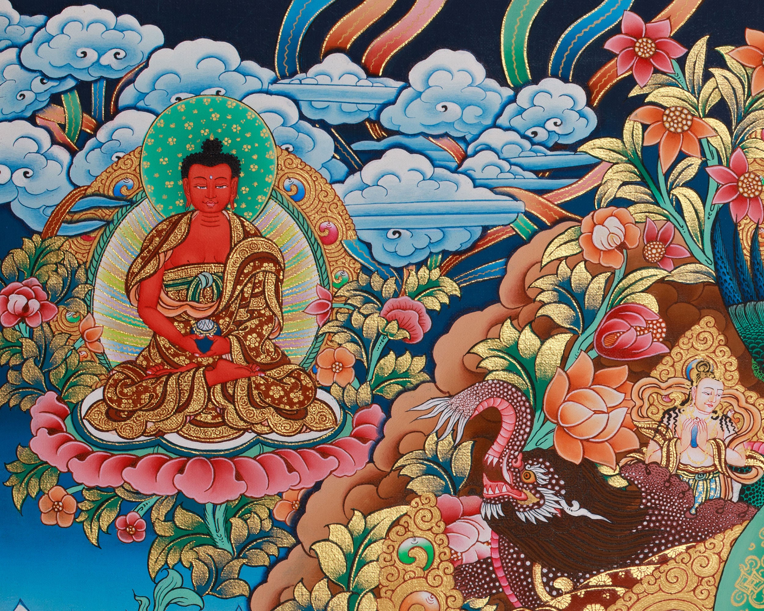 Eight Medicine Buddha Thangka | Hand-Painted in Traditional Style with 24K Gold | Healing Deities | Bhaisajyaguru Arts | Large Artwork