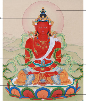 Red Buddha Amitayus | A Sacred Thangka of Longevity, Healing, and Wisdom