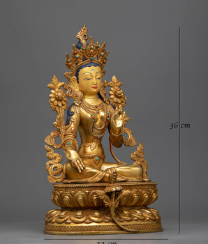 Golden Green Tara Statue | Handmade in Nepal by Nepali Artists