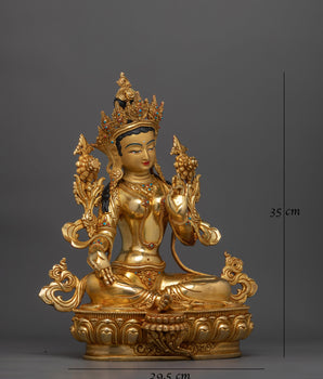 Graceful Green Tara Gold Gilded Statue | Symbol of fine Handcrafted Buddhist Artwork