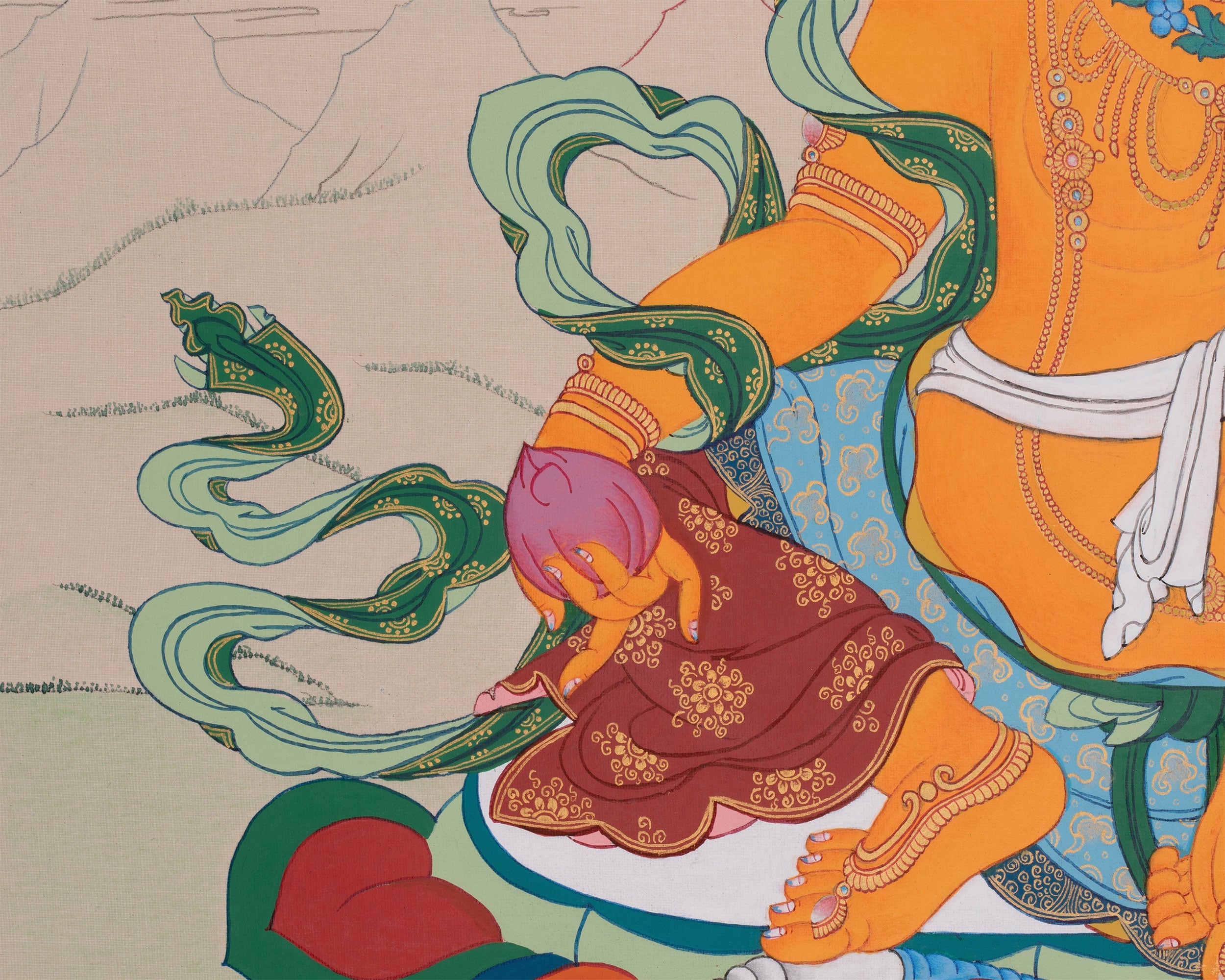 God of Abundance, Dzambhala Thangka | Tibetan Buddhist Wealth Deity