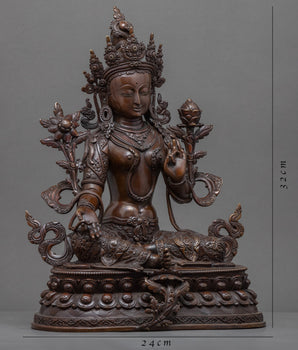 Beautiful Green Tara Sculpture | Oxidized Copper Body Of Tibetan Green Tara