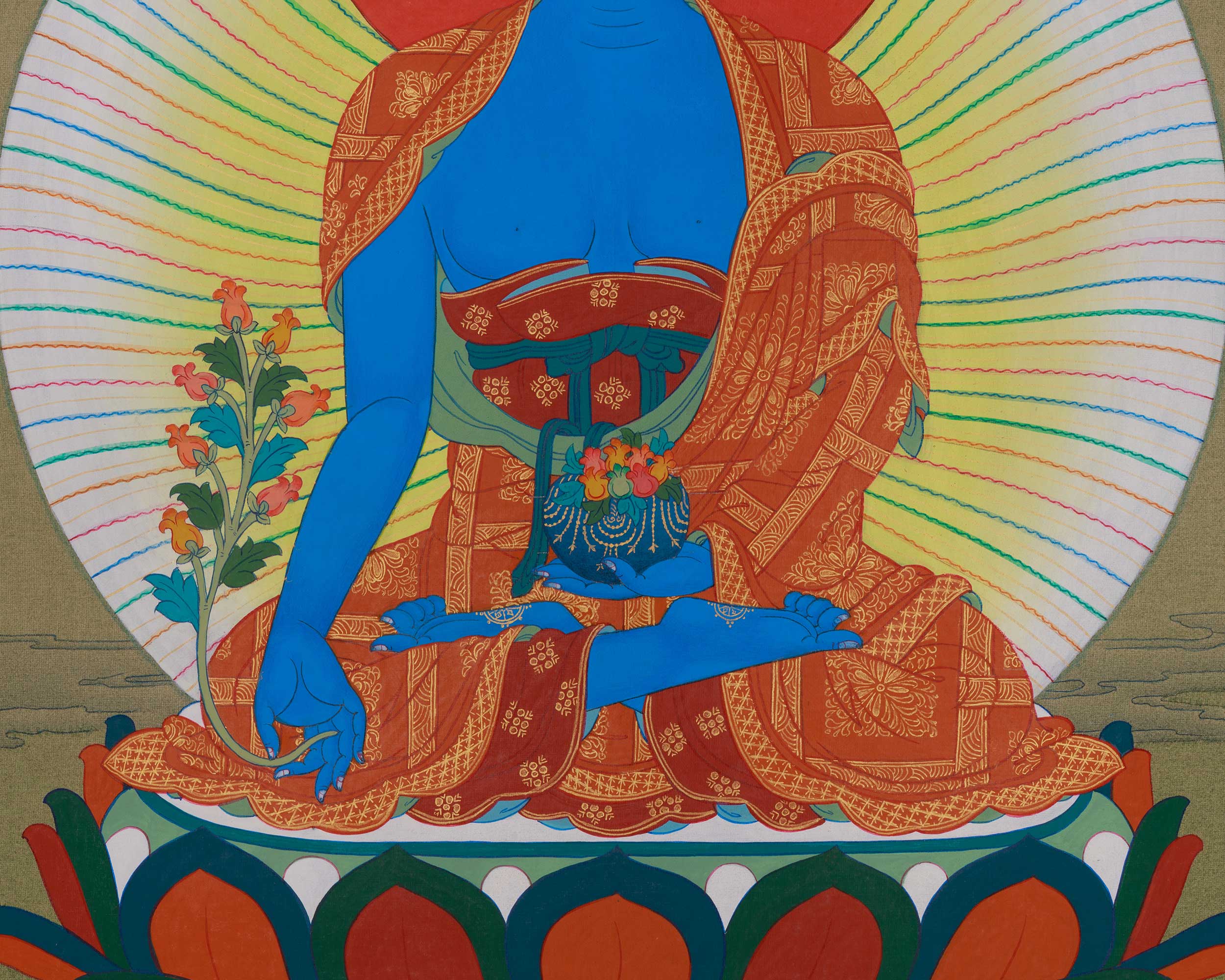 Spiritual Medicine Buddha Thangka | Healing Deity | Bhaishajyaguru Art