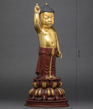 Standing Shakyamuni Buddha Sculpture | 24K Gold Hand Carved Statue