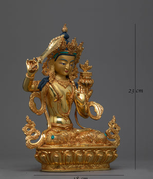 Manjushri 9 Inches Statue | 24K Gold-Gilded Symbol of Wisdom
