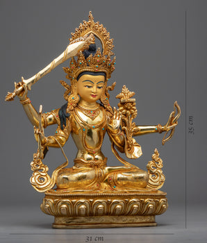 Manjushri, Bodhisattva of Wisdom, Statue | Genuine Gold Gilded Sculpture