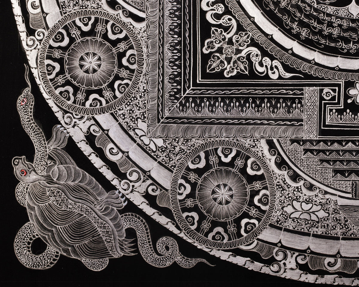 Eight Auspicious Symbol Mantra Mandala | Giclée Cavans Print | Monochromatic Artwork