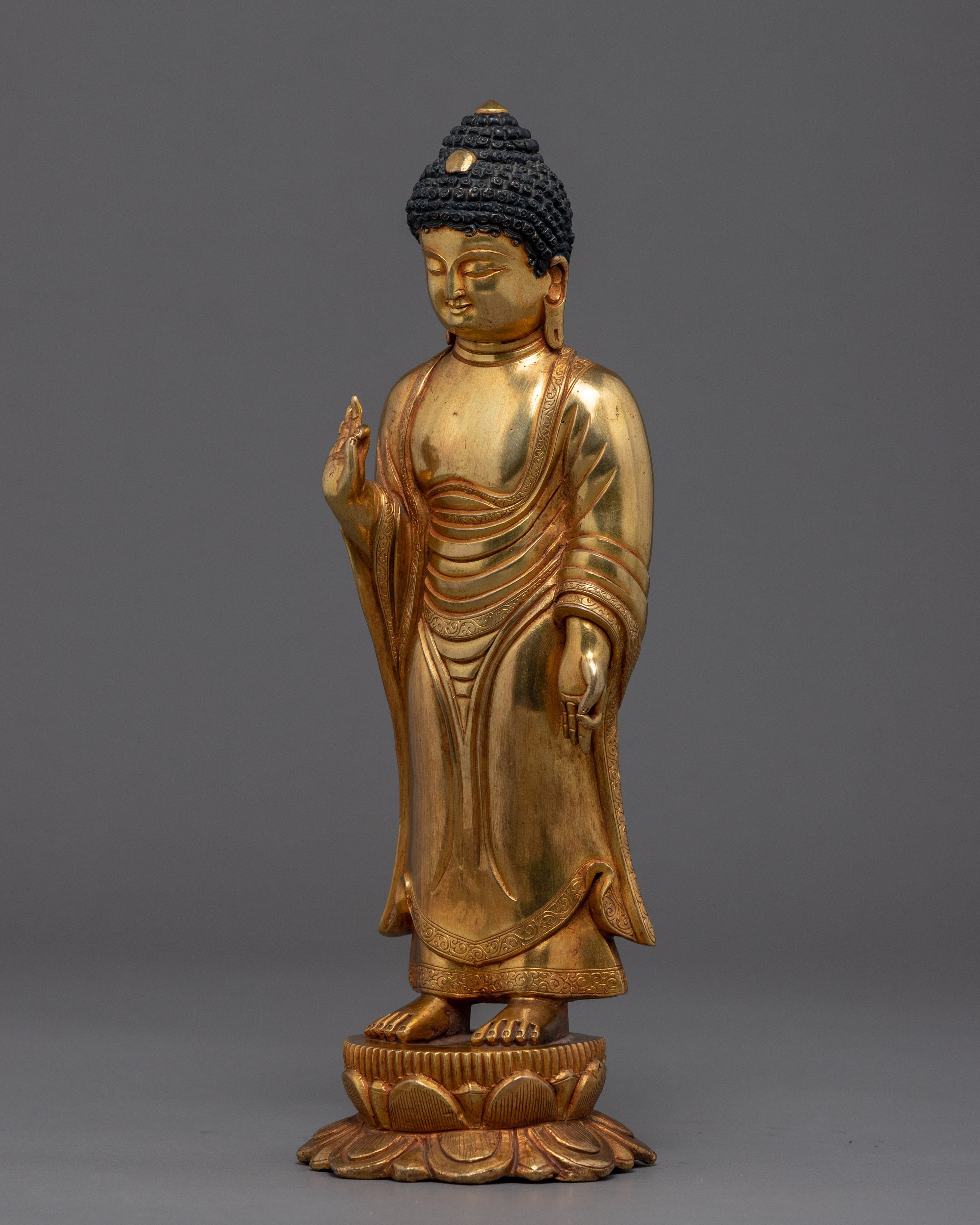 Standing Shakyamuni Buddha Statue | Gold Glided Traditional Art