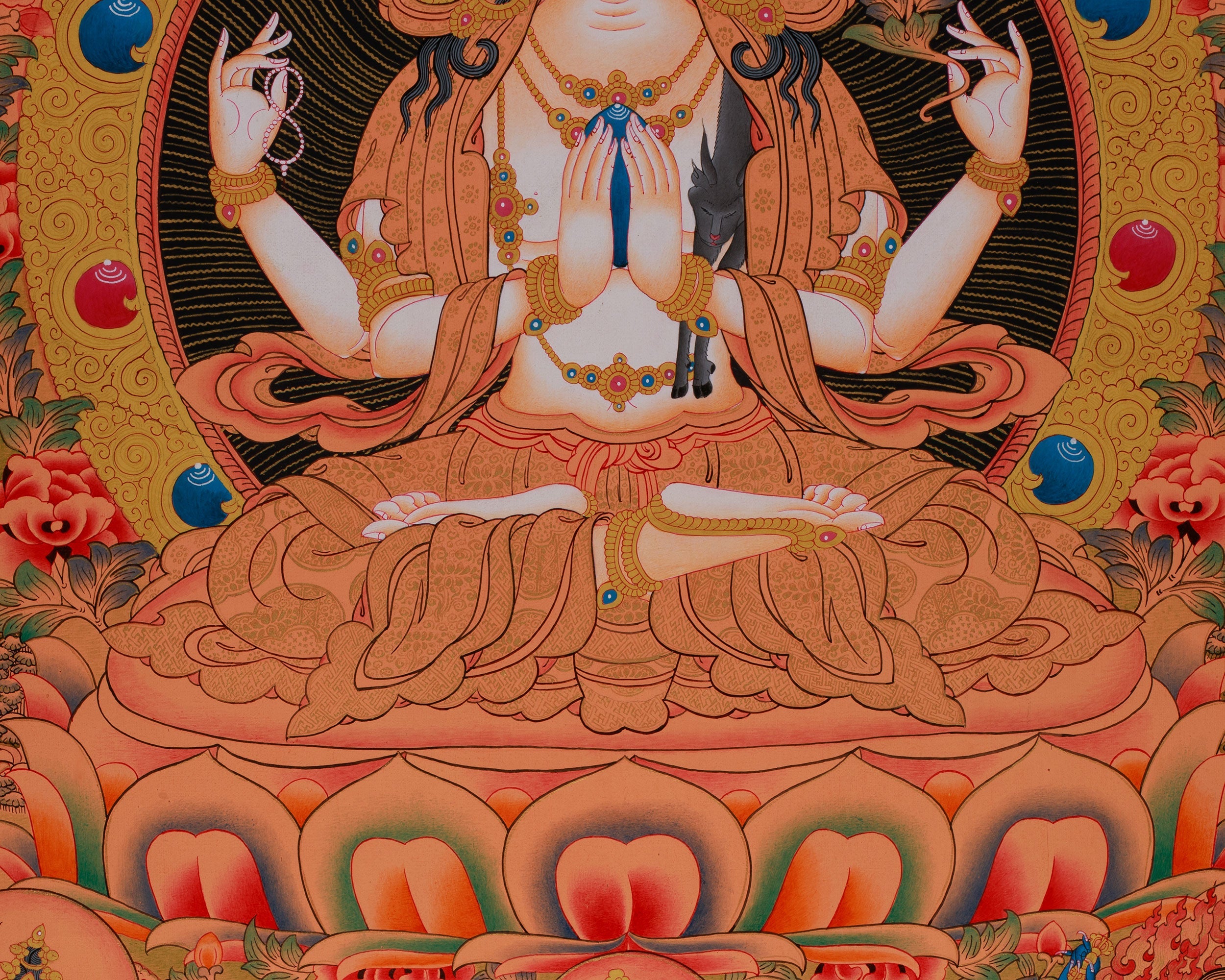 Chenrezig with Five Buddhas and Bodhisattvas | Radiant Compassion in Divine Assembly