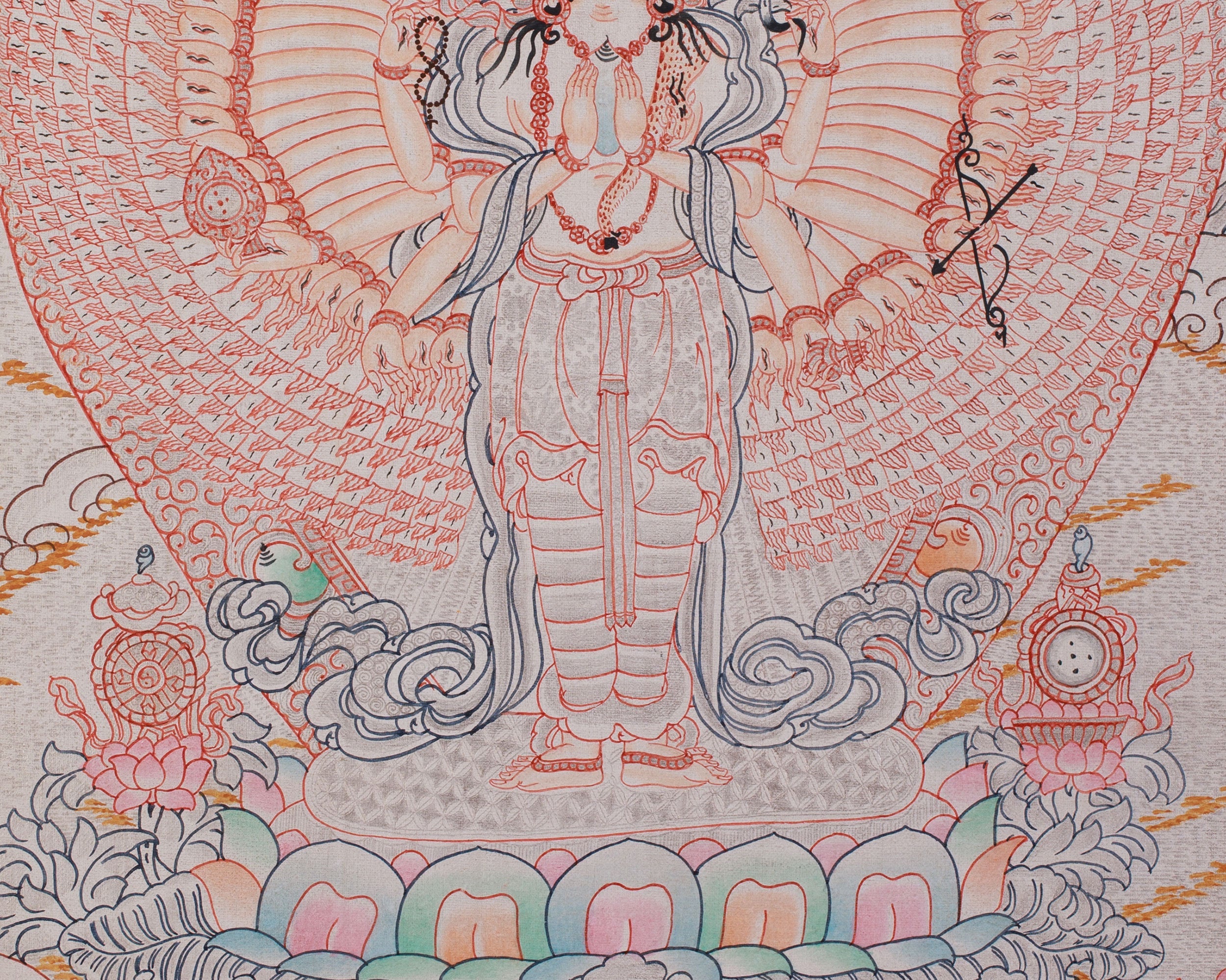 Sacred Art Of 1000 Armed Chenrezig | Avalokiteshvara Thangka | Spiritual Artwork