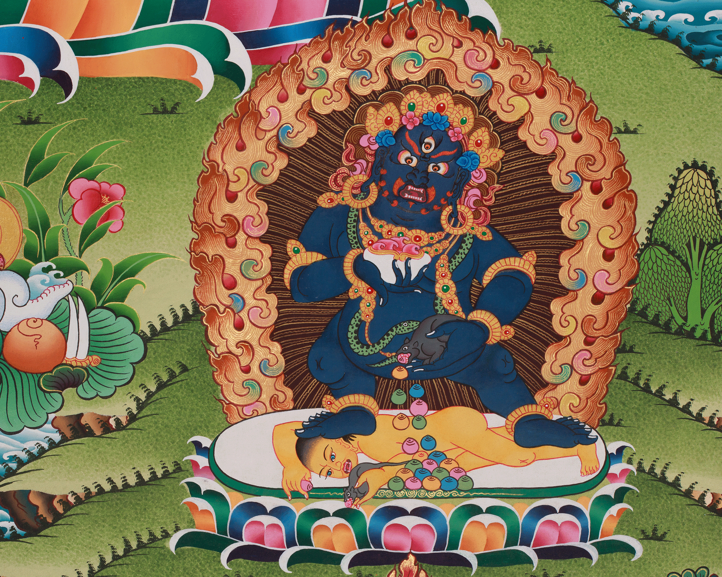 Five Dzambhala Thangka | Embodiments of Abundance in Tibetan Buddhism