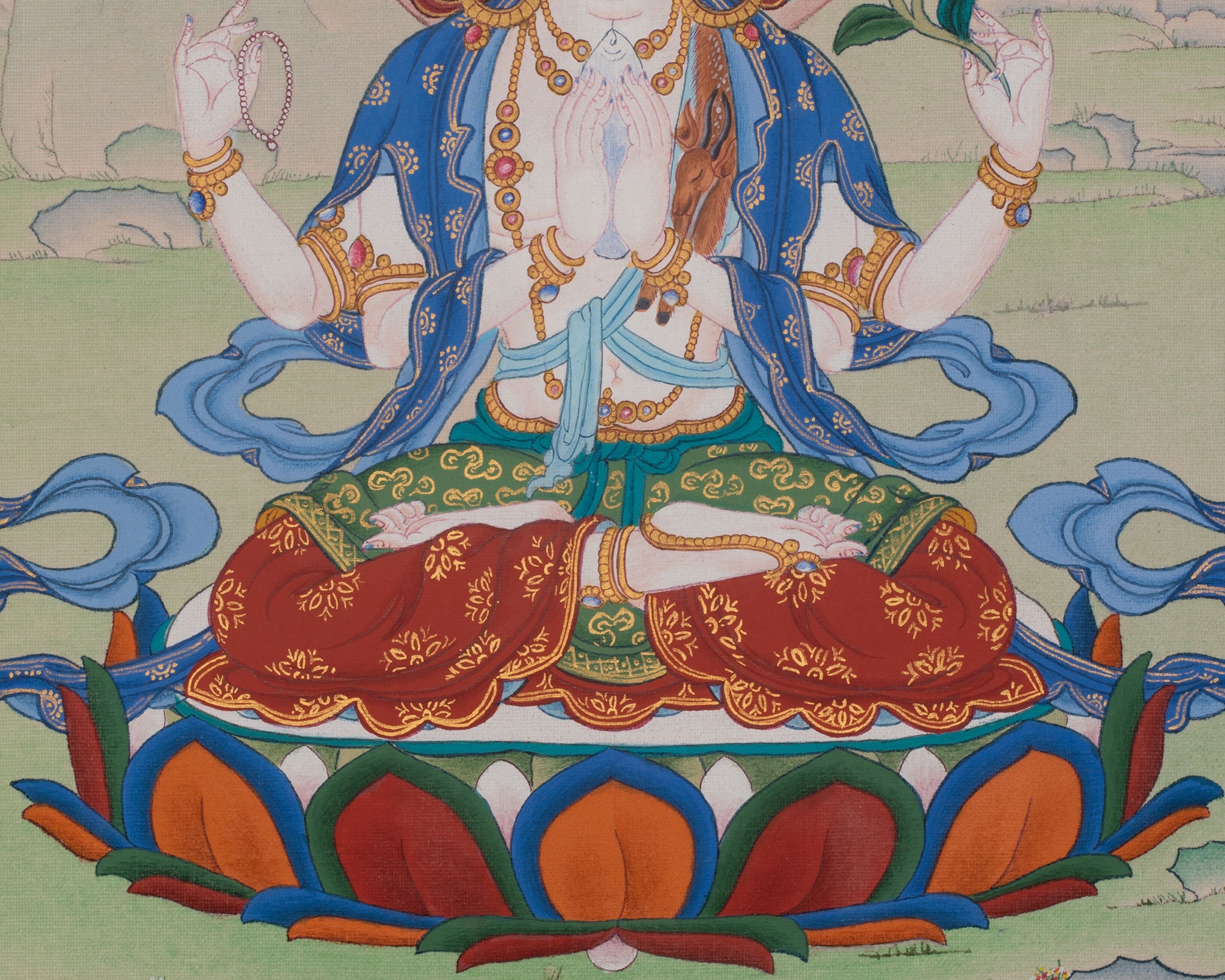Chenrezig Spiritual Thangka Art | Sacred Representation of Compassion and Wisdom | Home Decor
