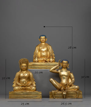 Three Kagyu Masters | Handcrafted Gold Gilded Statue Set