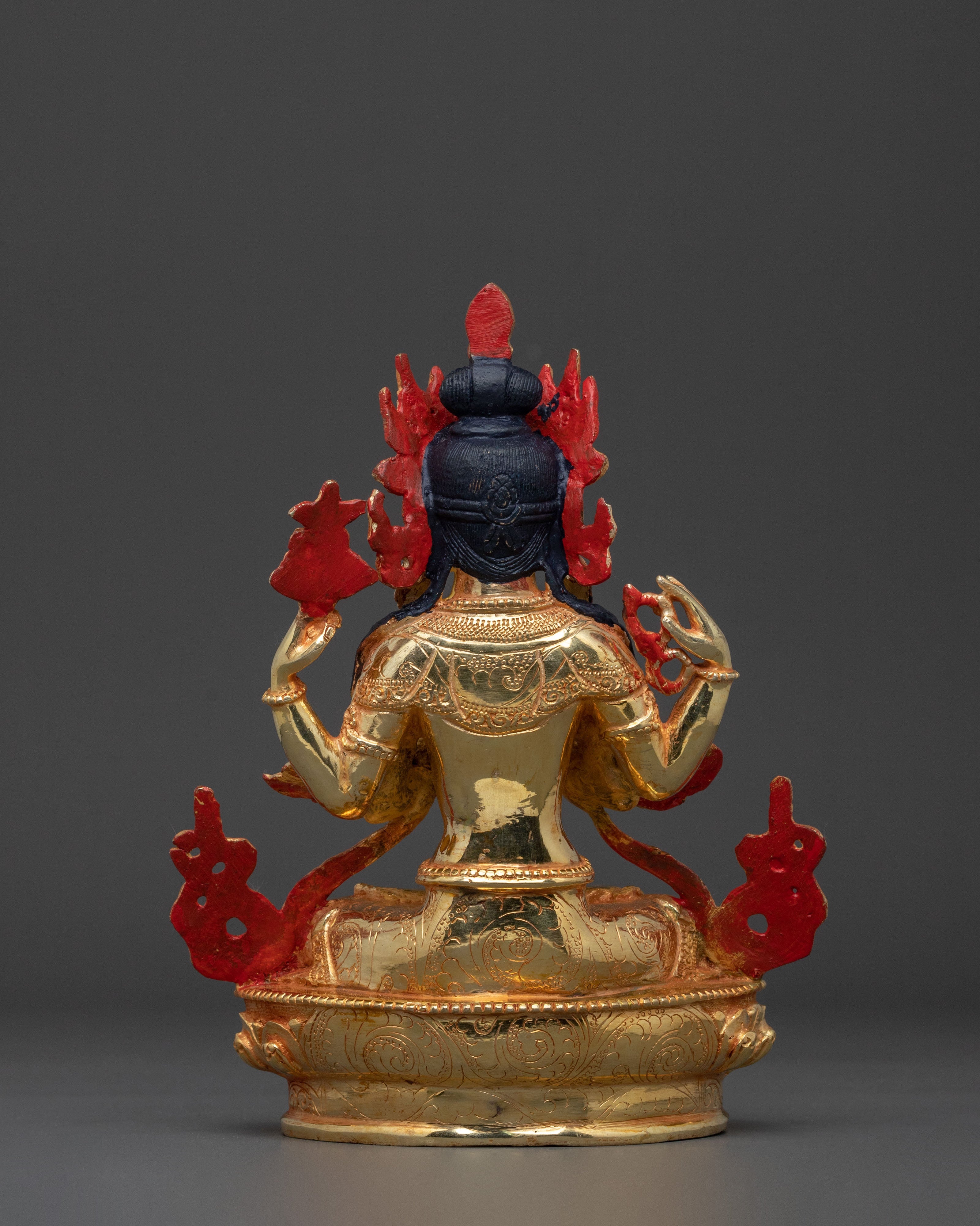 Hand Carved Chenrezig Copper Statue | Sacred Meditation Sculpture