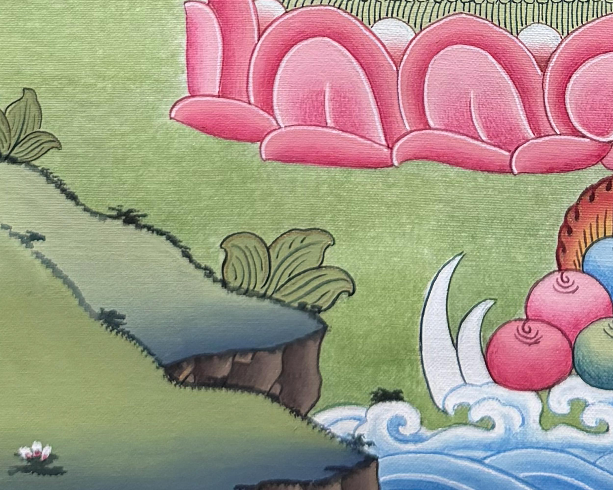 Tibetan Amitabha Buddha Thangka with Brocade | Buddha of Infinite Light