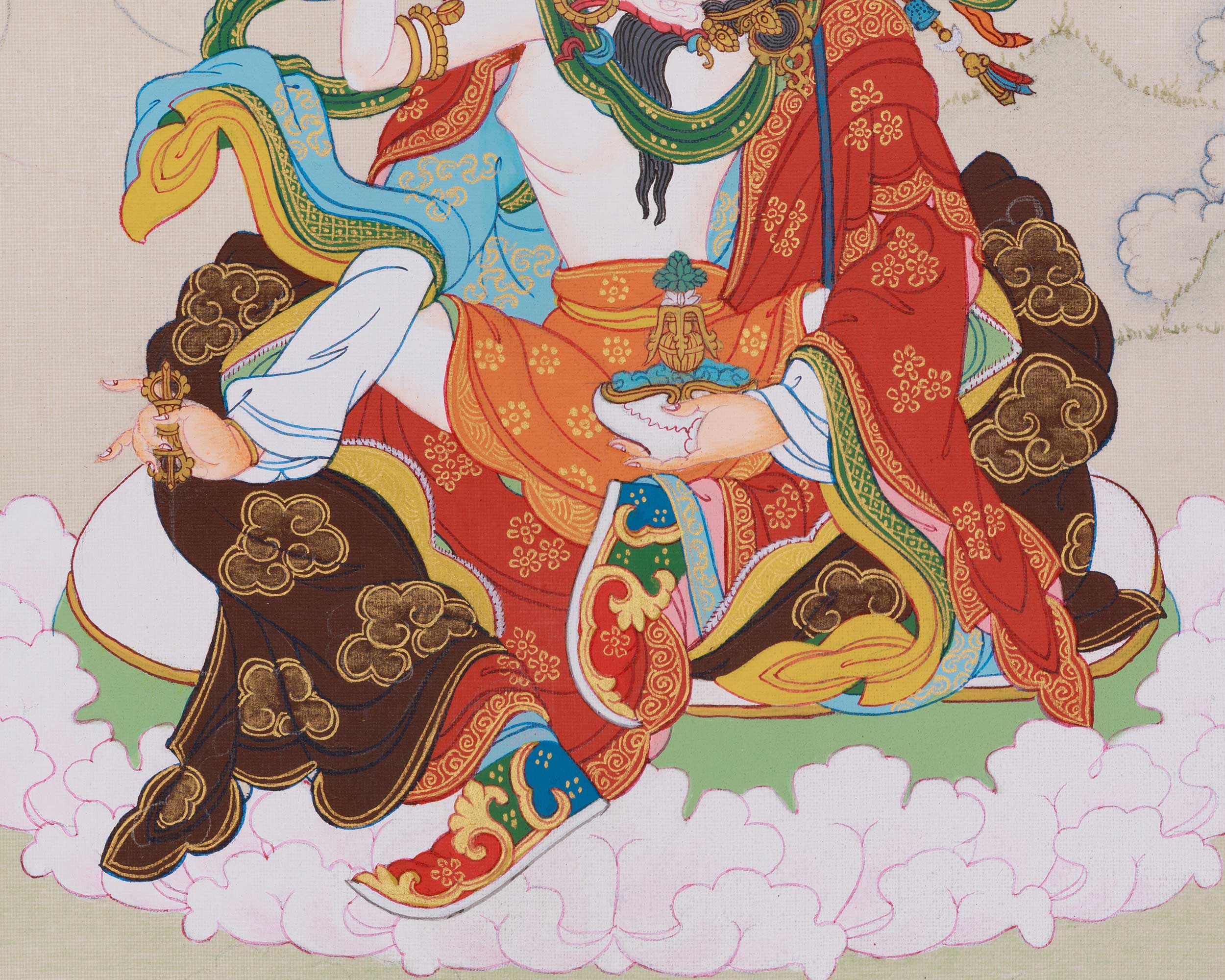 Himalayan Thangka of Guru Rinpoche With Consort | Lotus Born Master