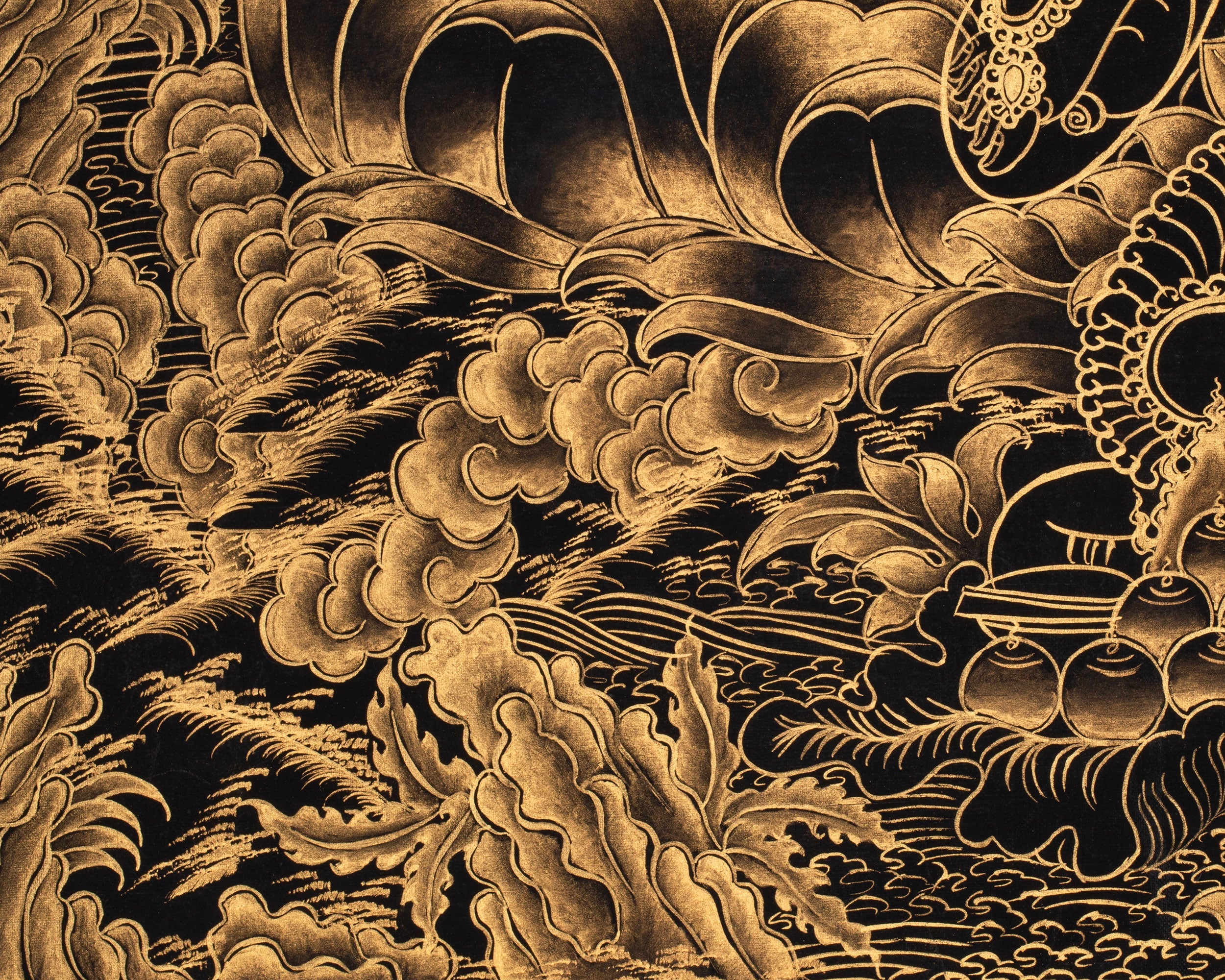 Gold Dzambhala Thangka | Traditional Buddhist Wealth Deity Art