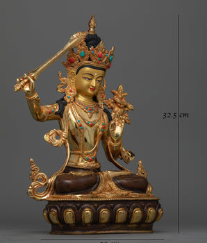 Manjushri Adored with Gemstones Statue | Handcrafted Symbol of Wisdom