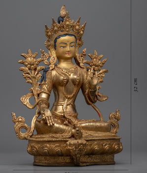 Green Tara Bodhisattva Statue for Meditation and Ritual | Gold Gilded Buddhist Artwork
