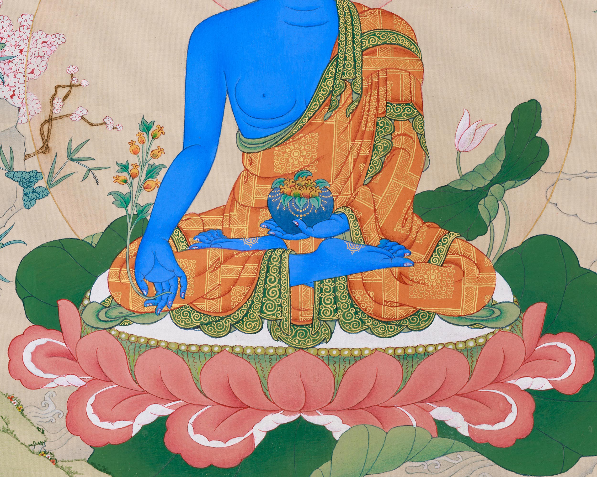 Healing Bhaisajyaguru Thangka | Buddha of Medicine and Spiritual Wellbeing