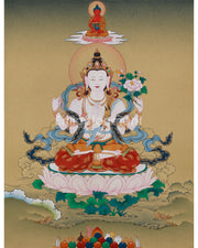 Divine Chenrezig with Amitabha Buddha Thangka